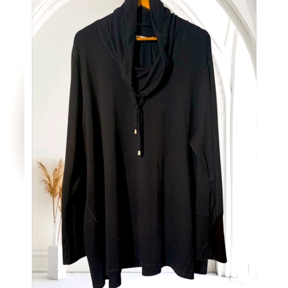 CABLE & GAUGE Jersey Knit Tunic Top Cowl Neck Black Plus Size Trapeze Swing